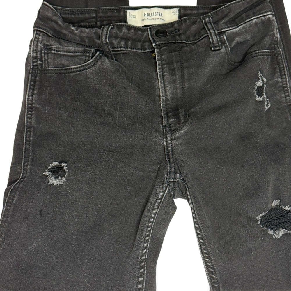 Hollister Super Skinny Jeans Wmn Black High-Rise Distressed Ripped Goth Grunge - Picture 4 of 7